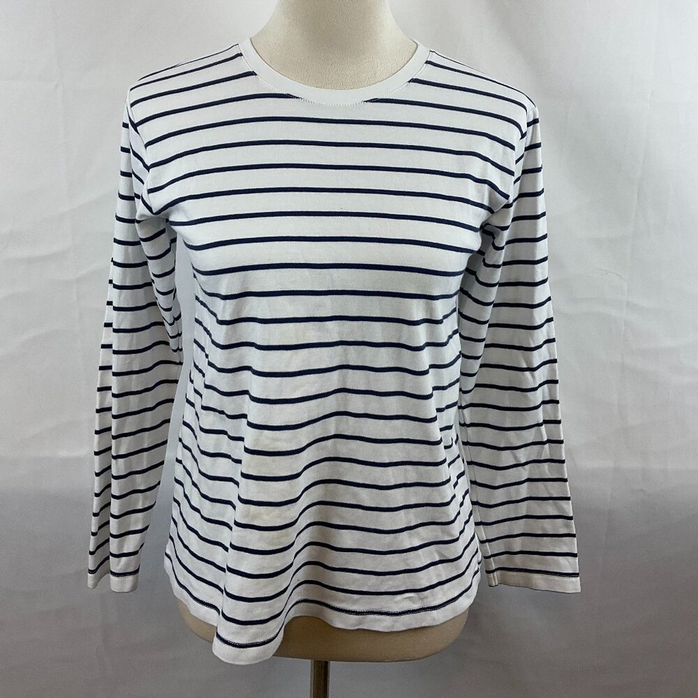 Lake Top XS White Dark Blue Stripe Long Sleeve Nautical